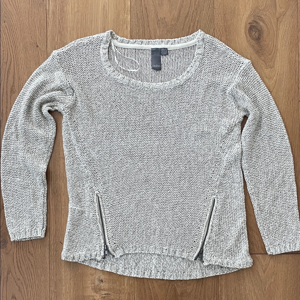 Francesca's Quinn Tan,Cream Multi Knit Sweater unique zipper at waist